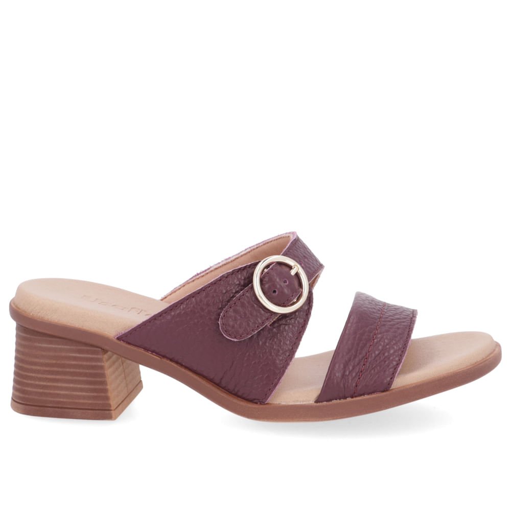 Tamanco Salto Bloco Couro Roxo Fivela