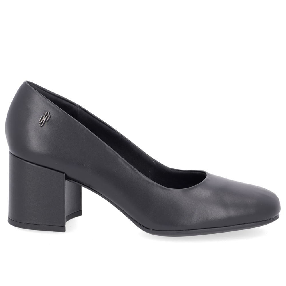 Scarpin Couro Preto Salto Bloco Liso