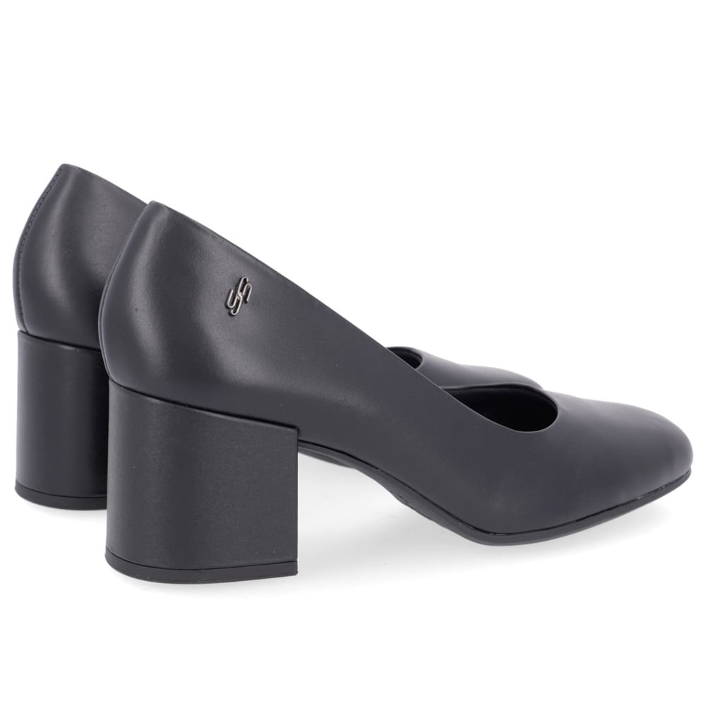 Scarpin Couro Preto Salto Bloco Liso Preto 3