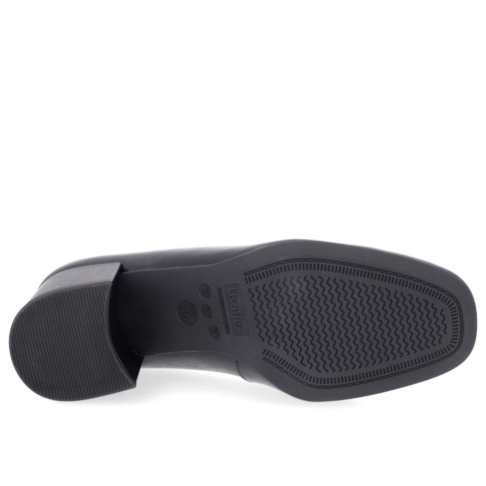 Scarpin Couro Preto Salto Bloco Liso Preto 5