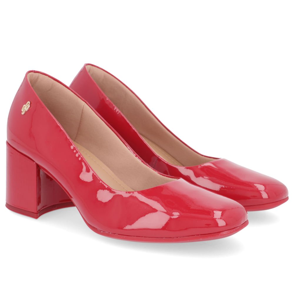Scarpin Couro Verniz Vermelho Salto Bloco Liso Vermelho 2