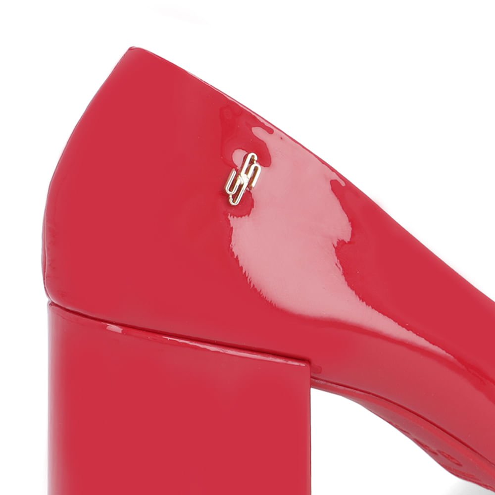 Scarpin Couro Verniz Vermelho Salto Bloco Liso Vermelho 4