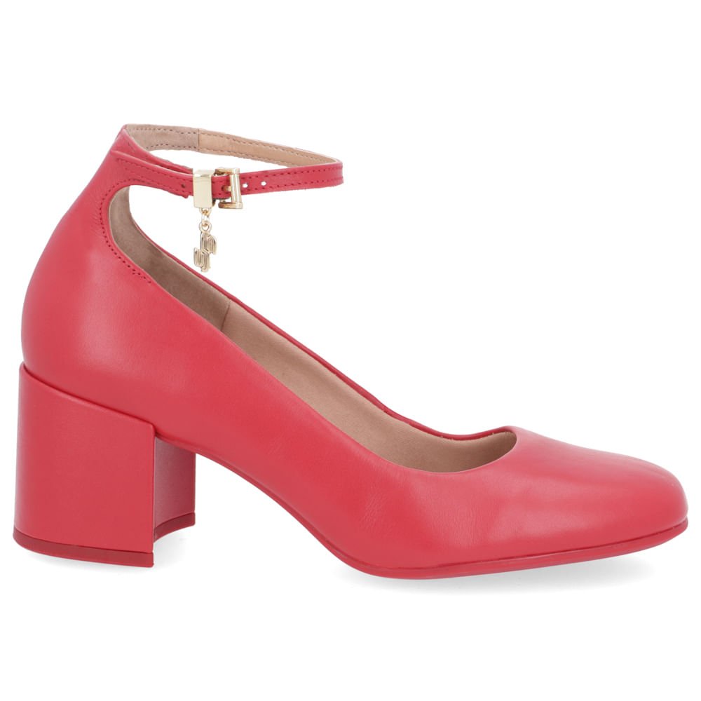 Scarpin Boneca Couro Vermelho Tornozeleira