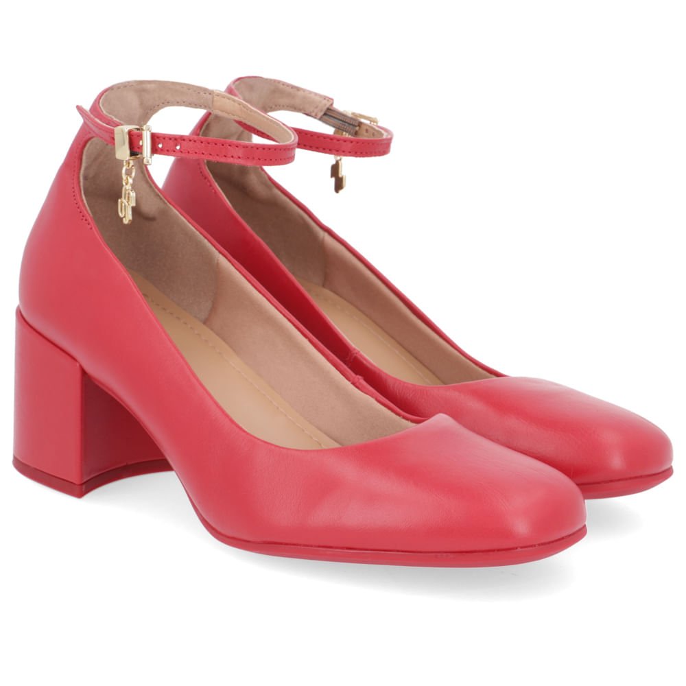 Scarpin Boneca Couro Vermelho Tornozeleira Vermelho 2