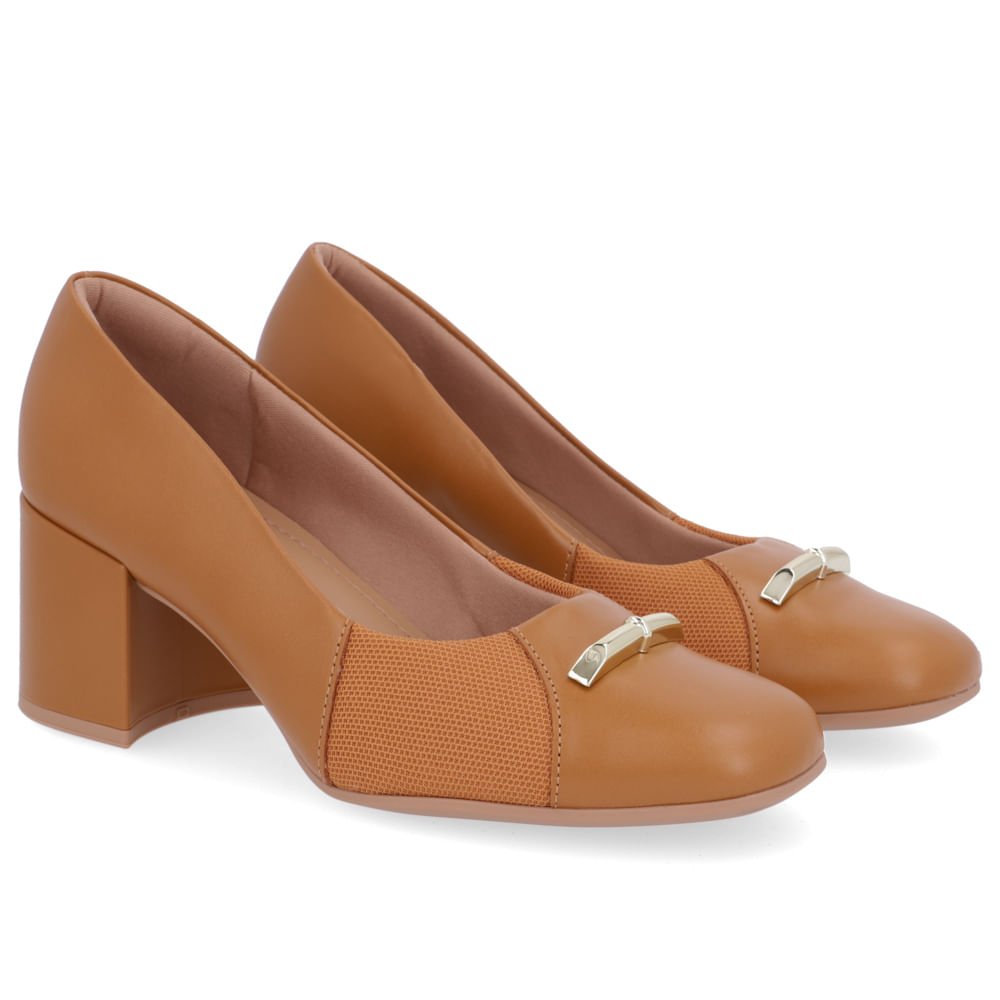 Scarpin Couro Marrom Salto Bloco Marrom 2