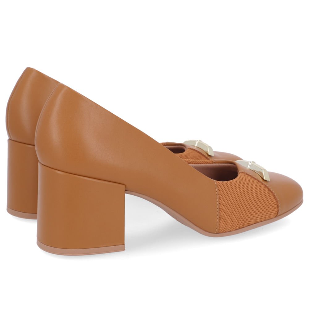 Scarpin Couro Marrom Salto Bloco Marrom 3