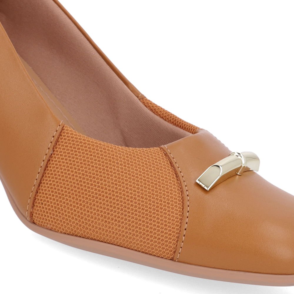 Scarpin Couro Marrom Salto Bloco Marrom 4