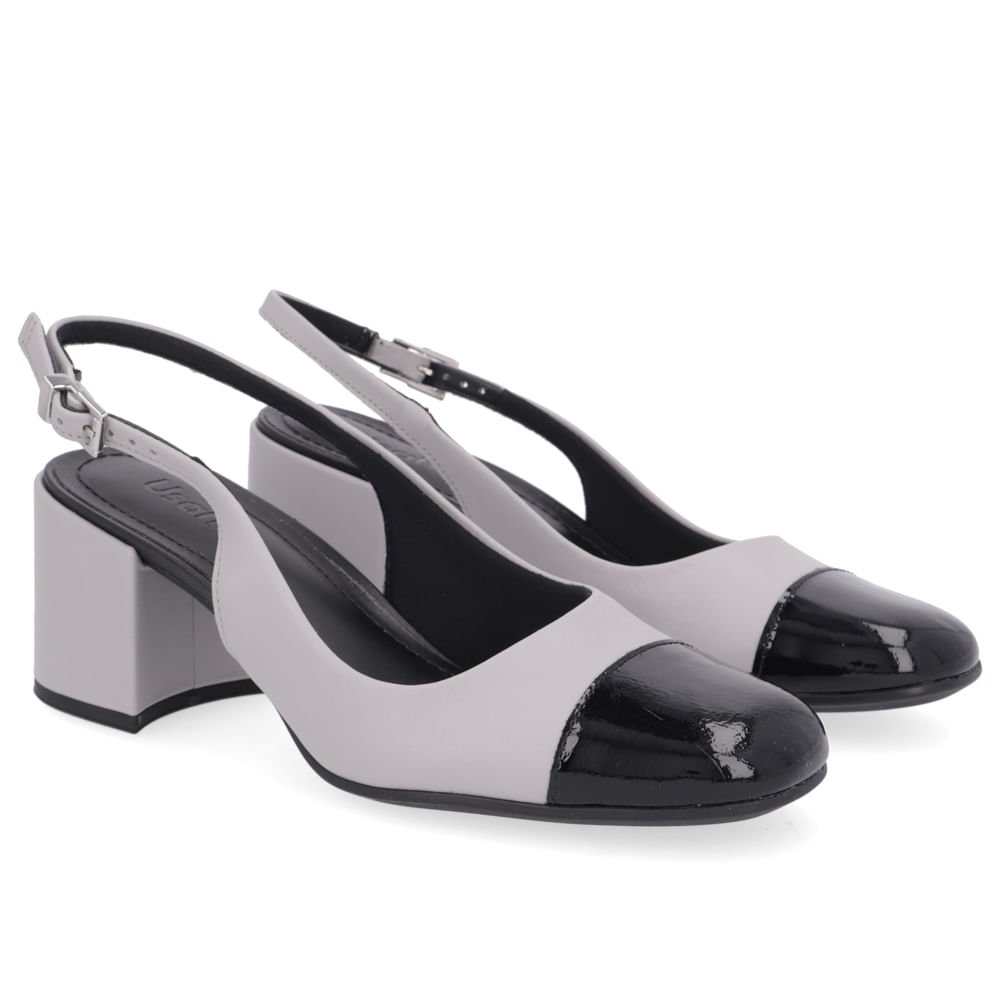 Slingback Cinza Preto Salto Bloco Couro Cinza 2