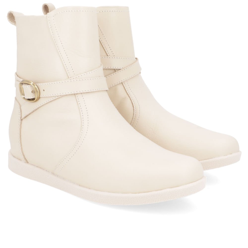 Bota Salto Embutido Bege Couro Bege 2
