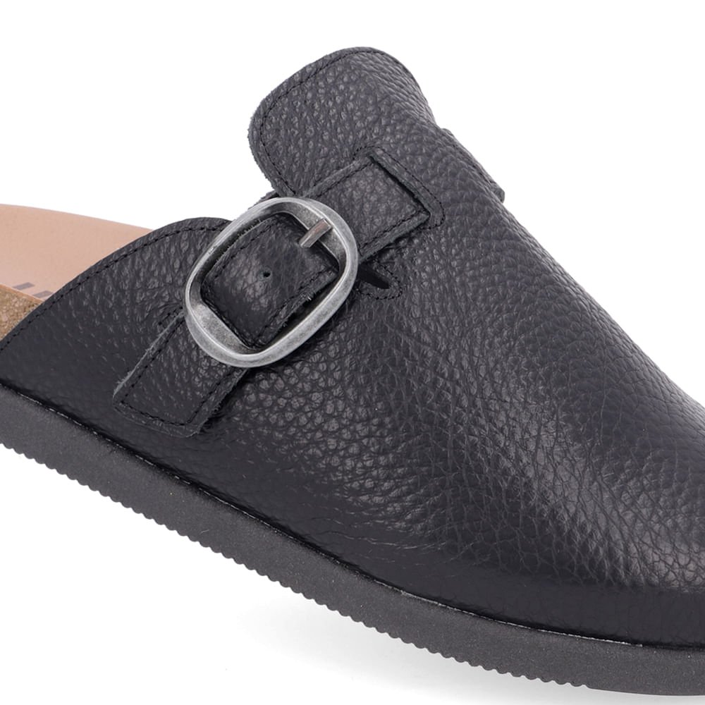 Mule Preta Bico Redondo Couro Preto 4