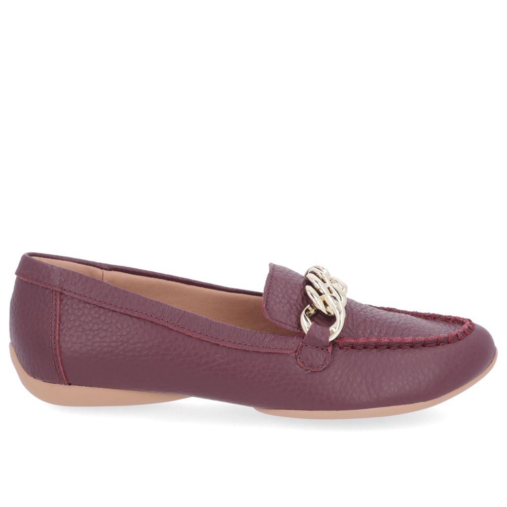Mocassim Roxo Couro Enfeite Corrente