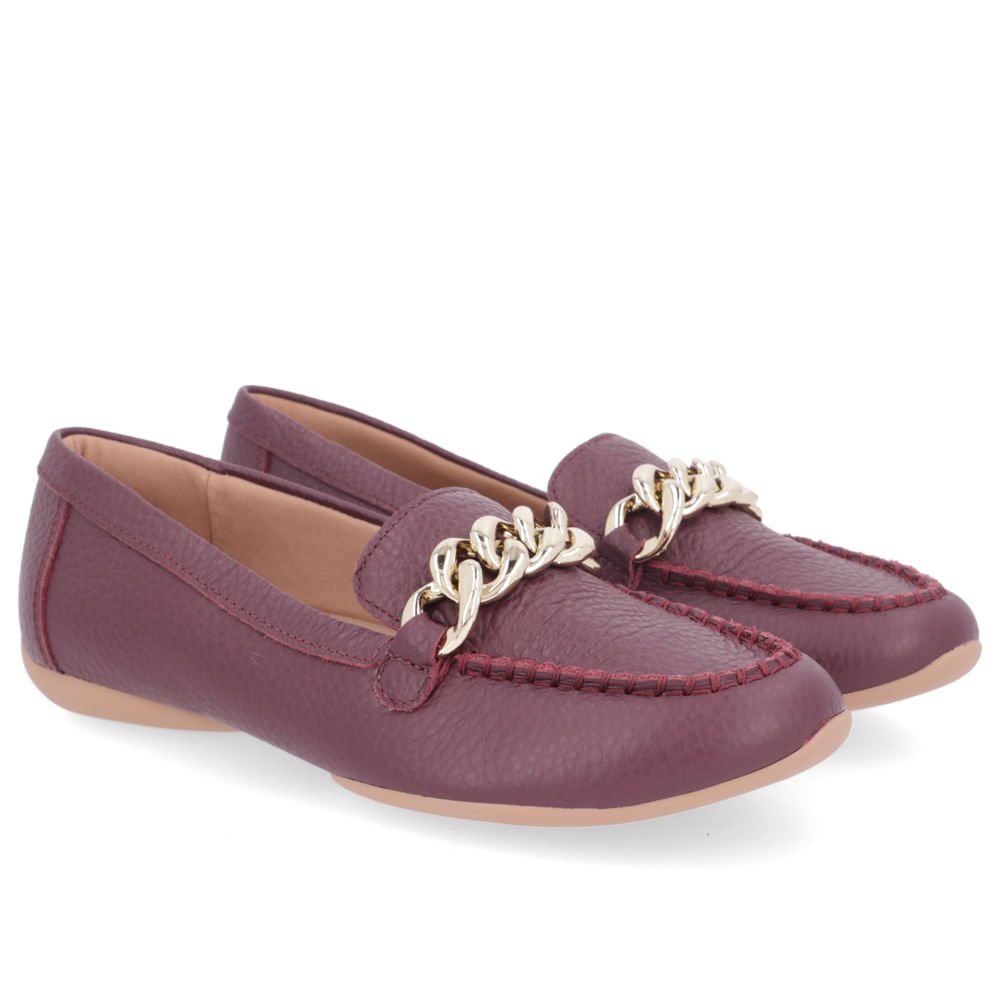 Mocassim Roxo Couro Enfeite Corrente Roxo 2