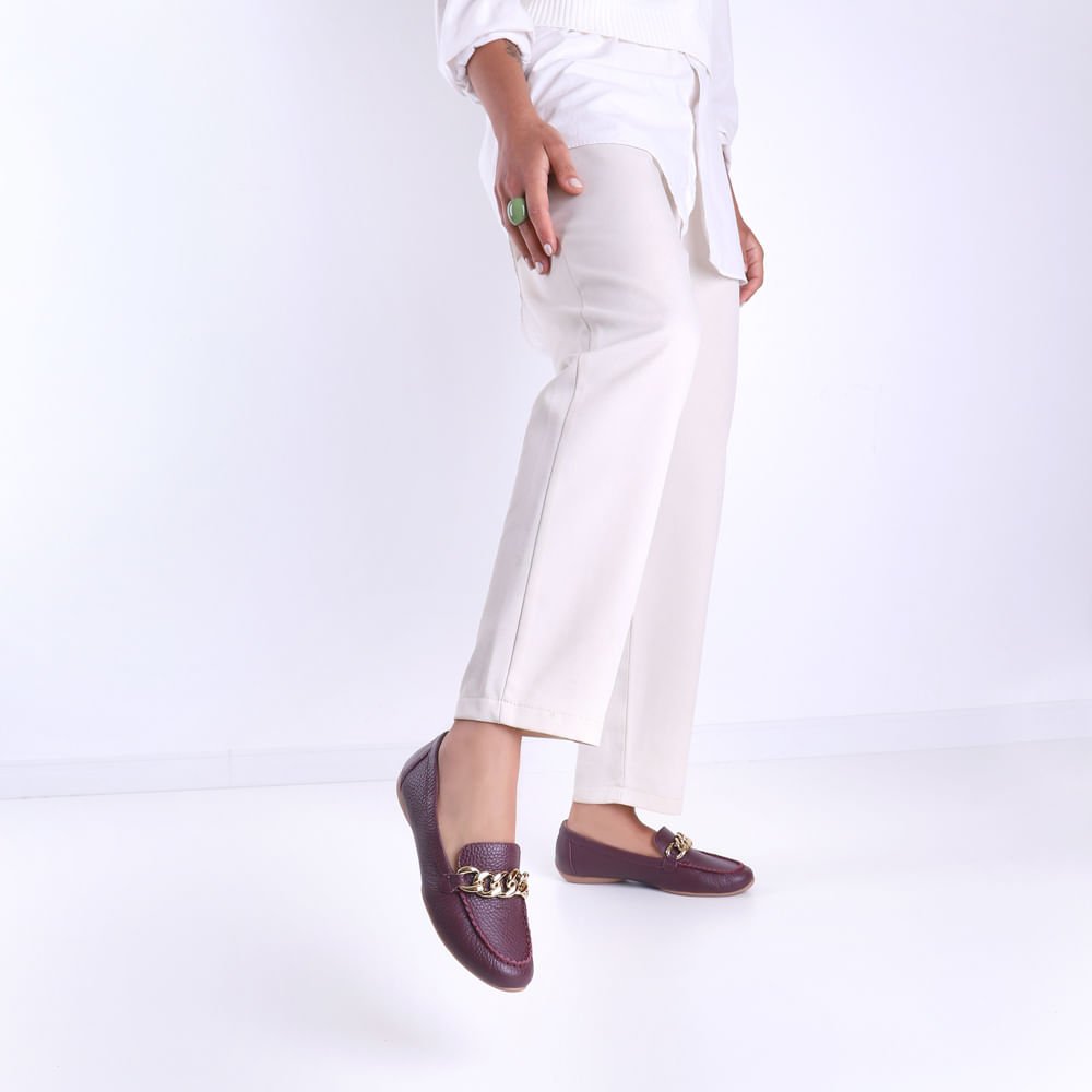 Mocassim Roxo Couro Enfeite Corrente Roxo 4