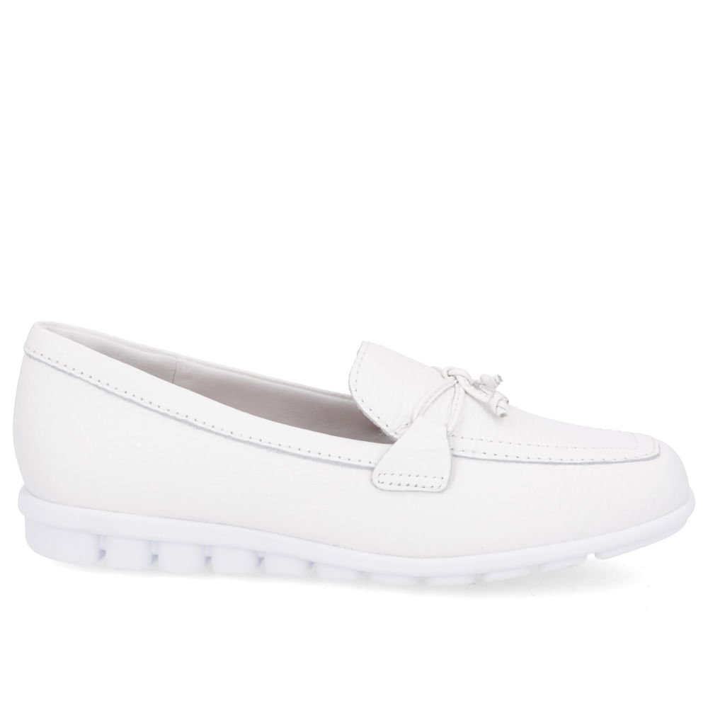 Loafer Branco Casual Couro Laço