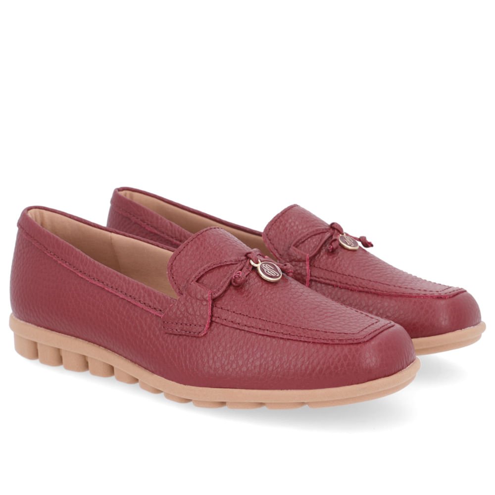 Loafer Vermelho Casual Couro Laço Bordô 2