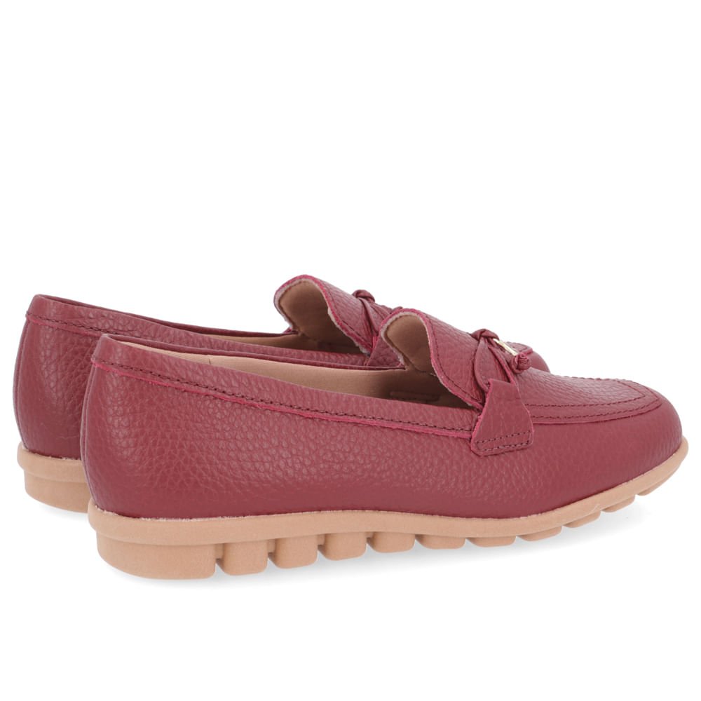 Loafer Vermelho Casual Couro Laço Bordô 3