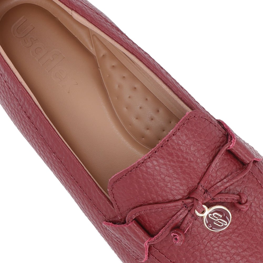 Loafer Vermelho Casual Couro Laço Bordô 4