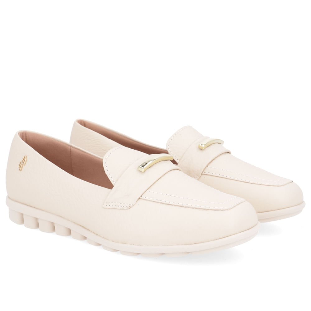 Loafer Bege Casual Couro Bege 2