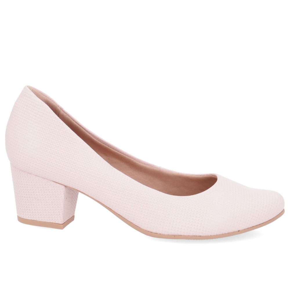 Scarpin Rosa Couro Salto Bloco