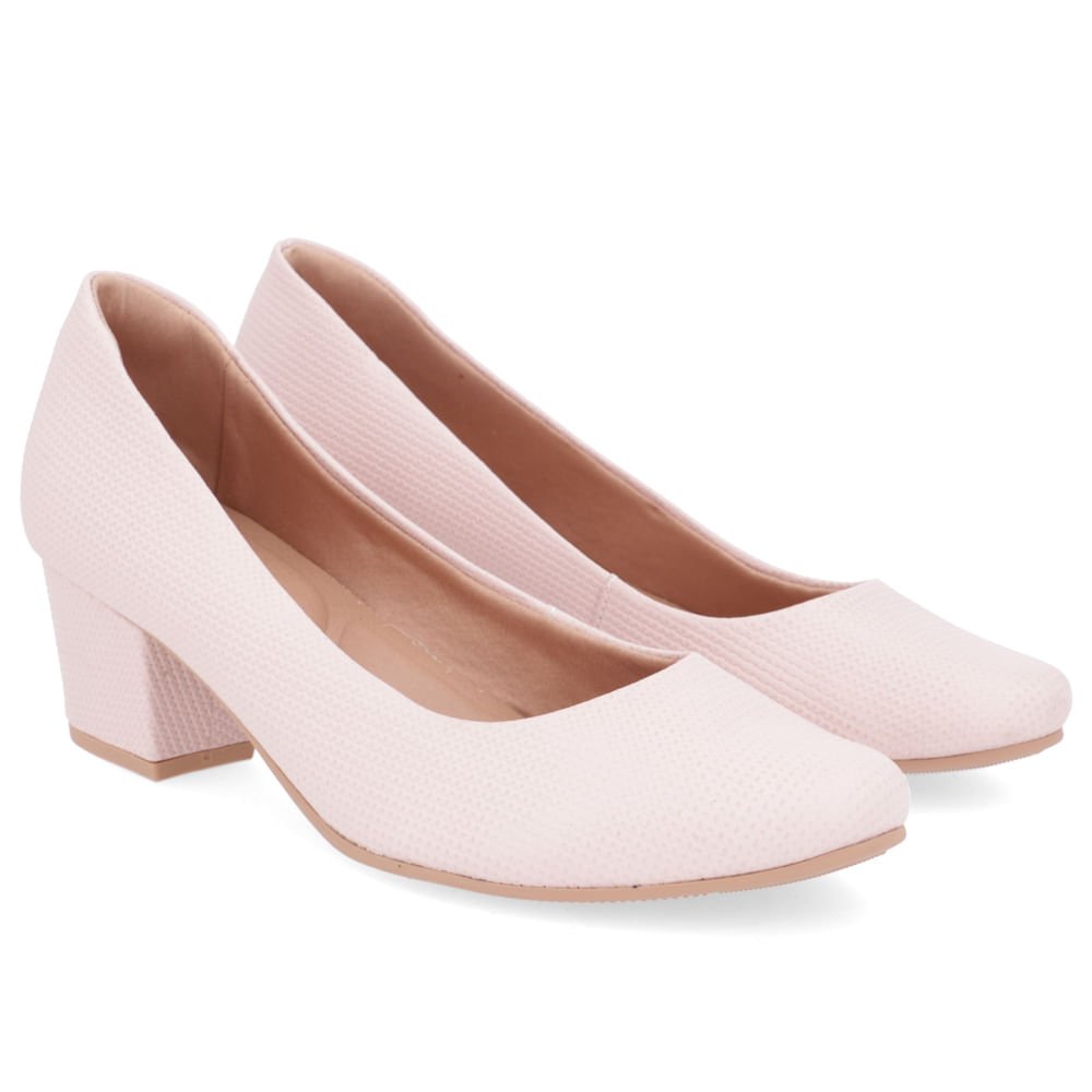 Scarpin Rosa Couro Salto Bloco Rosa 2