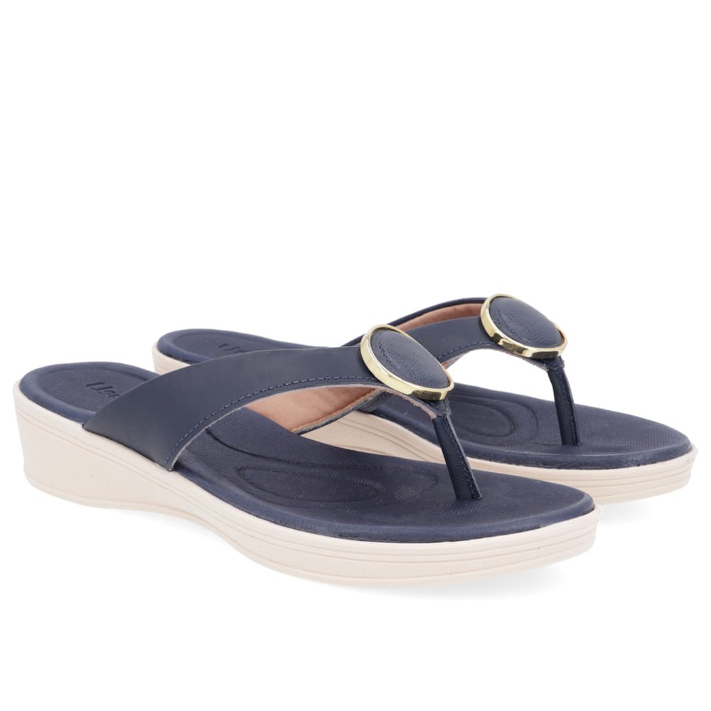 Chinelo Salto Plataforma Couro Azul Azul 2
