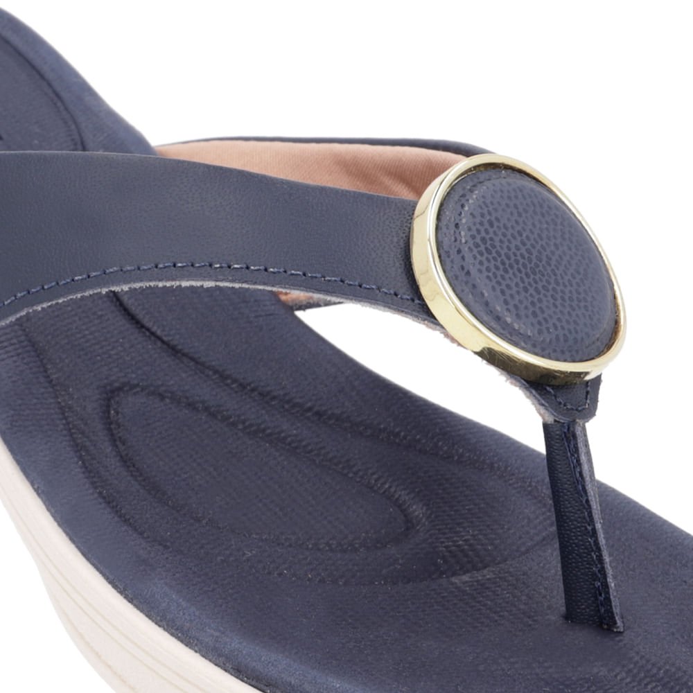 Chinelo Salto Plataforma Couro Azul Azul 4