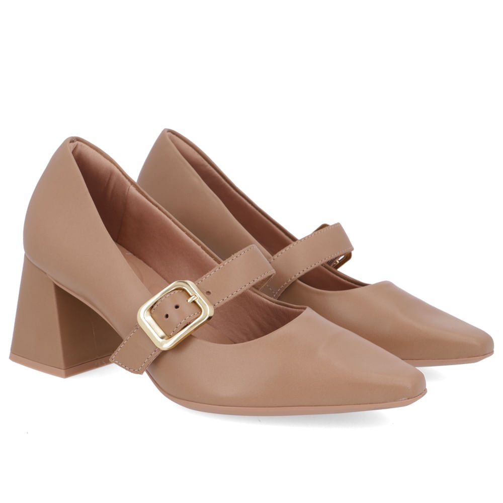 Scarpin Couro Marrom Bico Fino Fivela Marrom 2