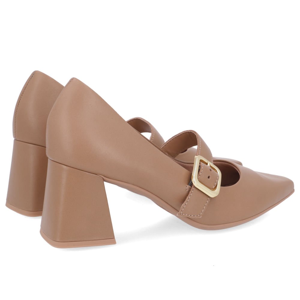 Scarpin Couro Marrom Bico Fino Fivela Marrom 3