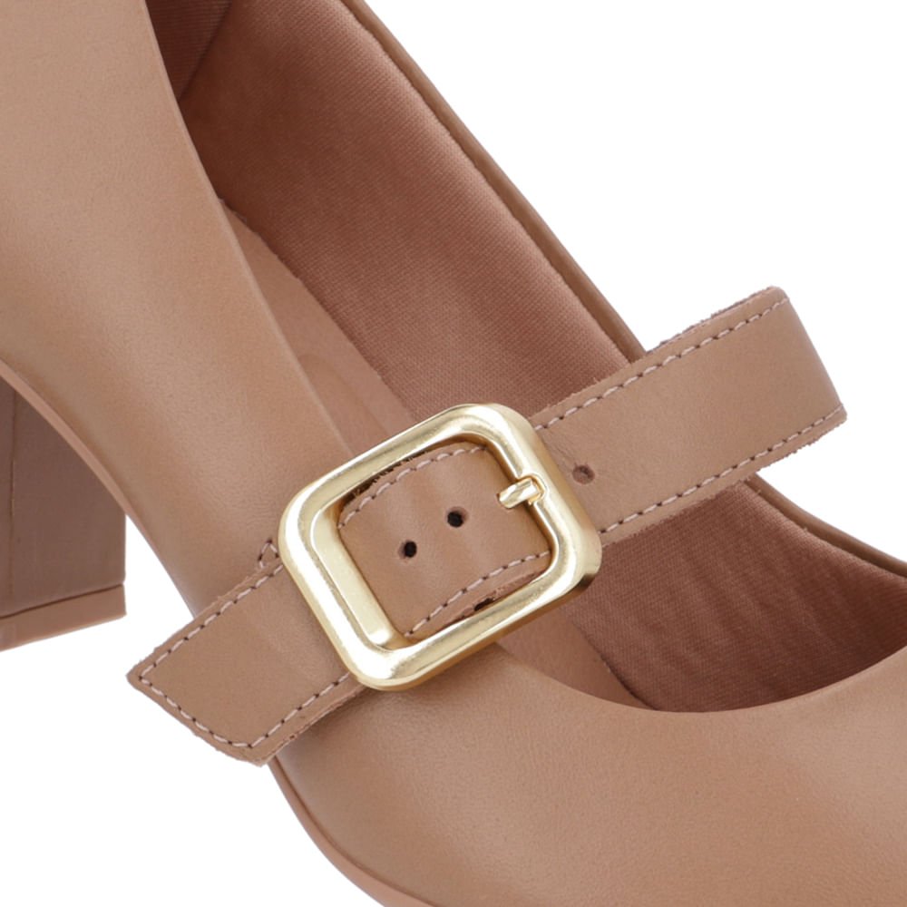 Scarpin Couro Marrom Bico Fino Fivela Marrom 4