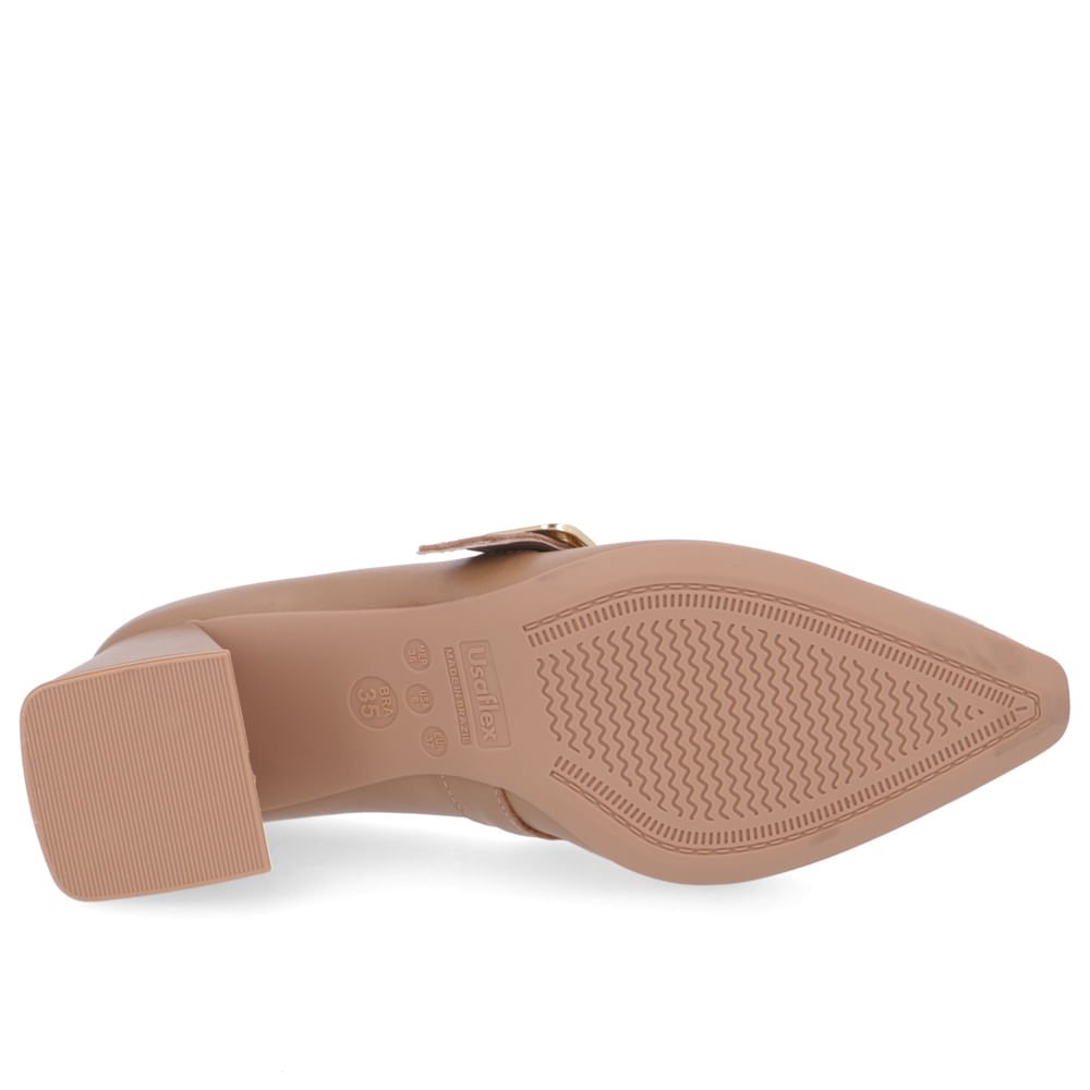 Scarpin Couro Marrom Bico Fino Fivela Marrom 5