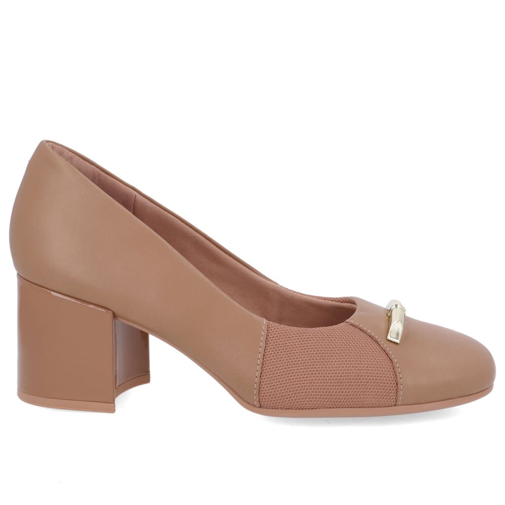 Scarpin Couro Marrom Salto Bloco