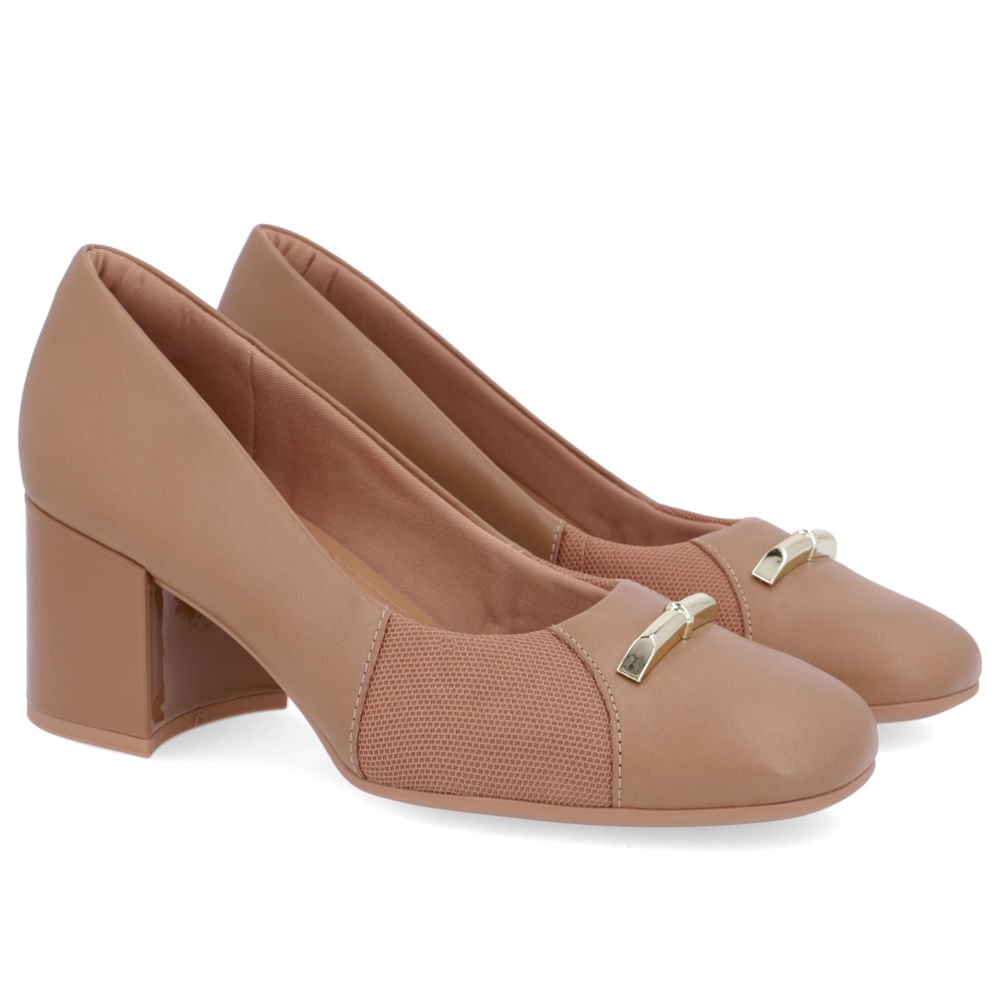 Scarpin Couro Marrom Salto Bloco Marrom 2