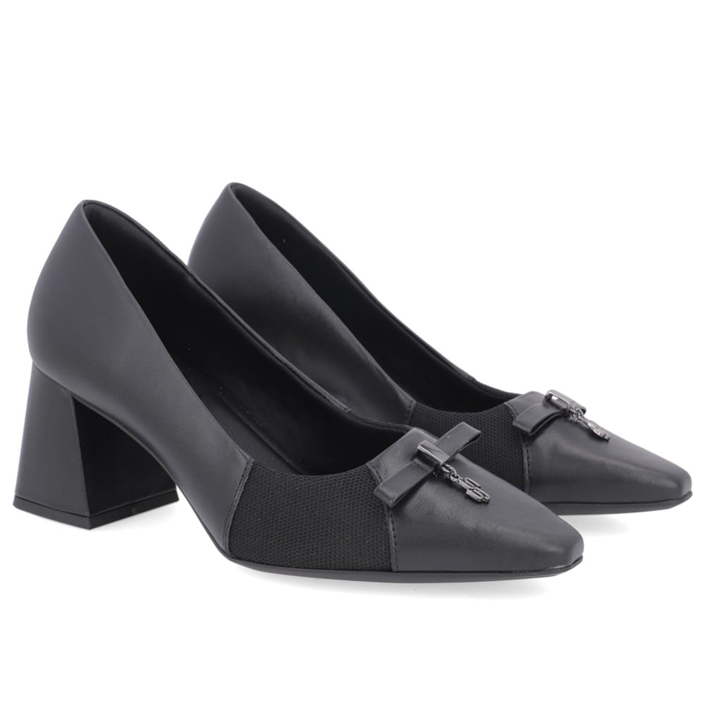 Scarpin Couro Preto Salto Bloco Pingente Preto 2