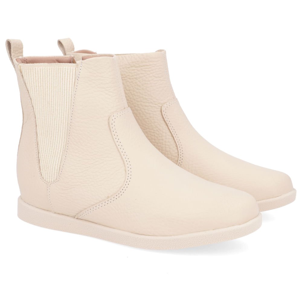 Bota Salto Embutido Bege Couro Zíper Bege 2