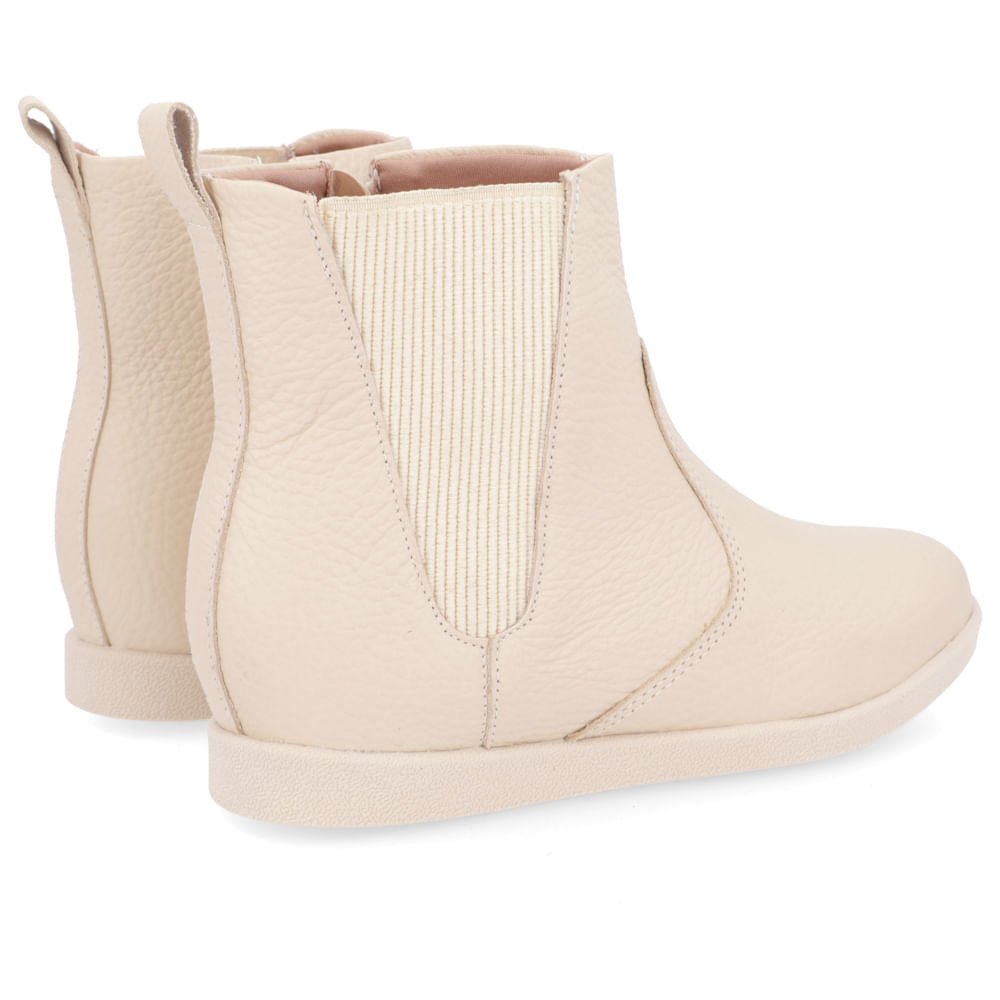 Bota Salto Embutido Bege Couro Zíper Bege 3