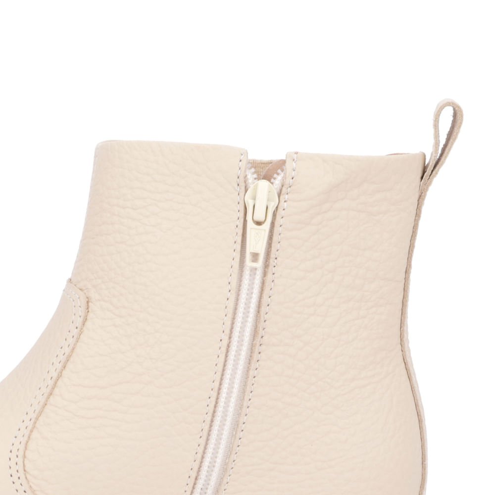 Bota Salto Embutido Bege Couro Zíper Bege 4