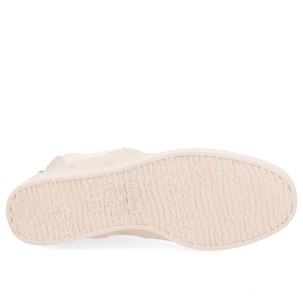 Bota Salto Embutido Bege Couro Zíper Bege 5