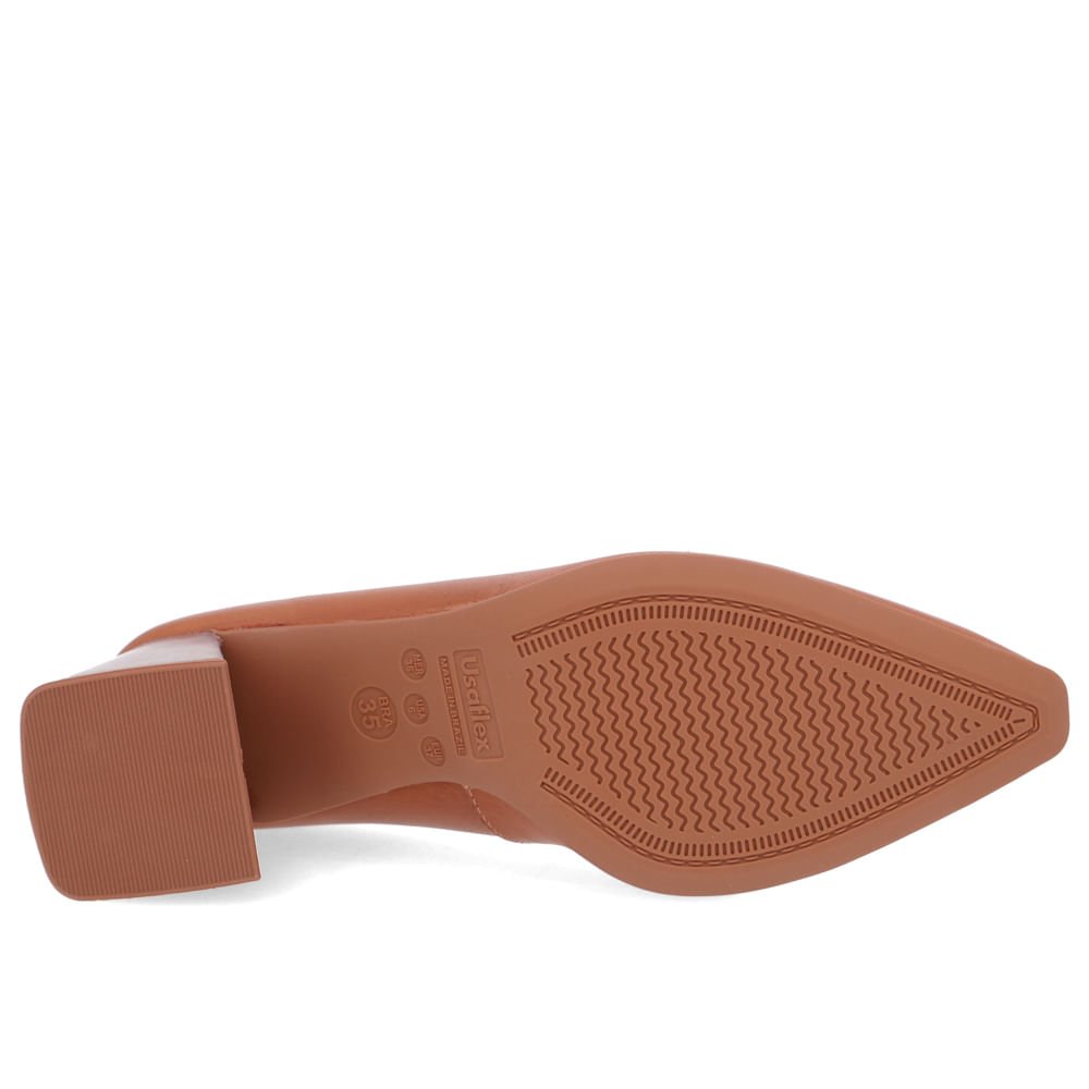 Scarpin Couro Marrom Salto Bloco Casual Marrom 5