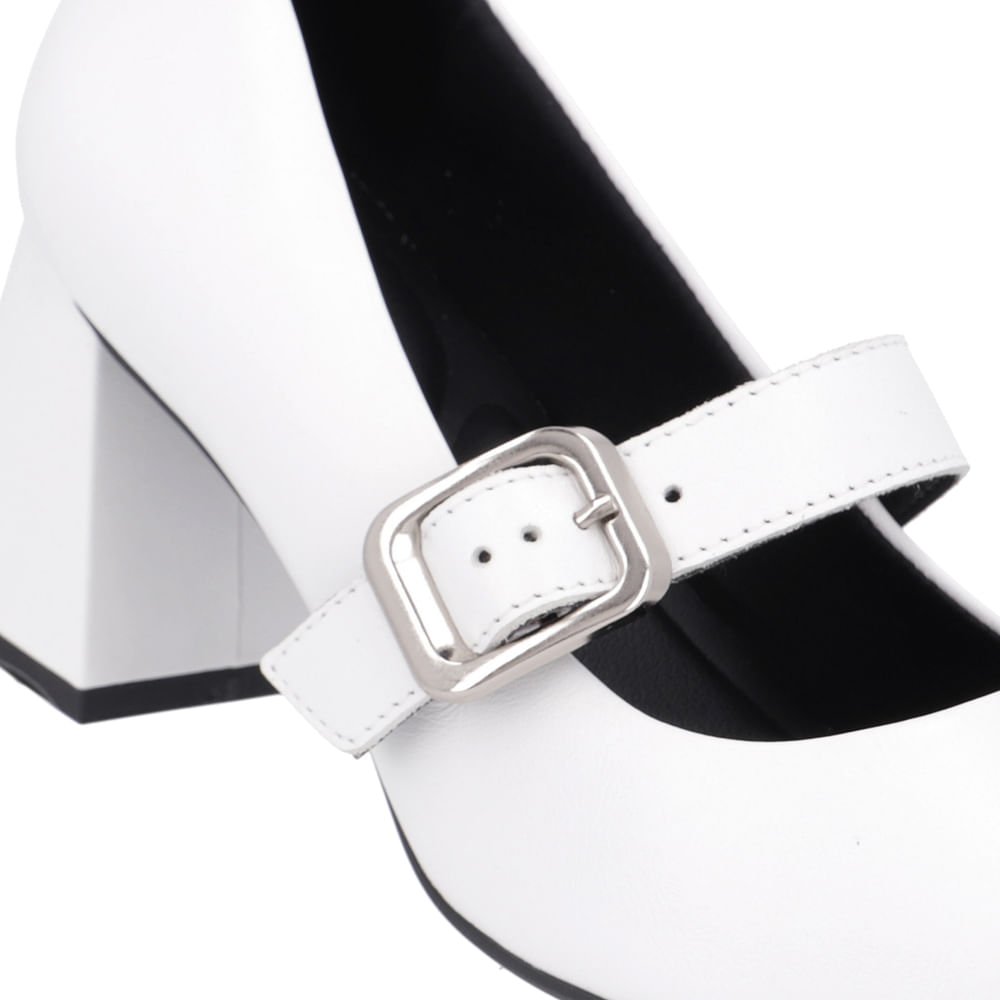 Scarpin Couro Branco Bico Fino Fivela Branco 4