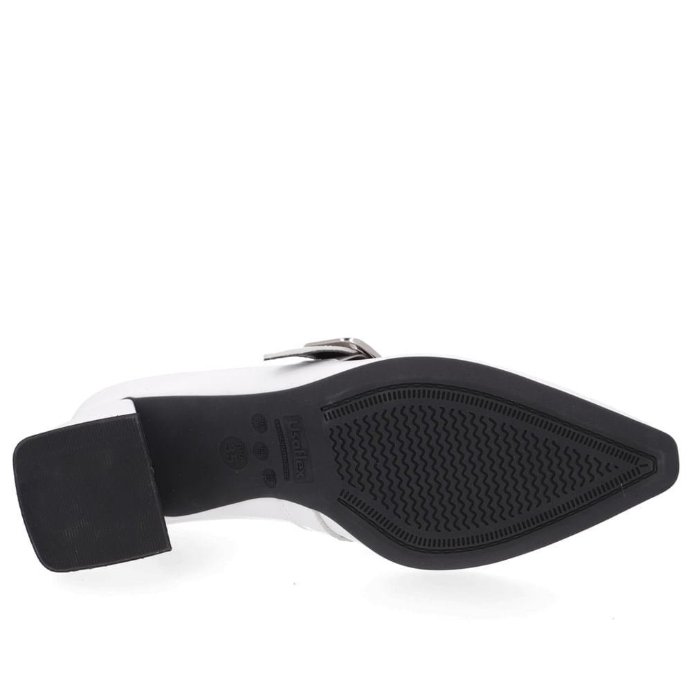 Scarpin Couro Branco Bico Fino Fivela Branco 5