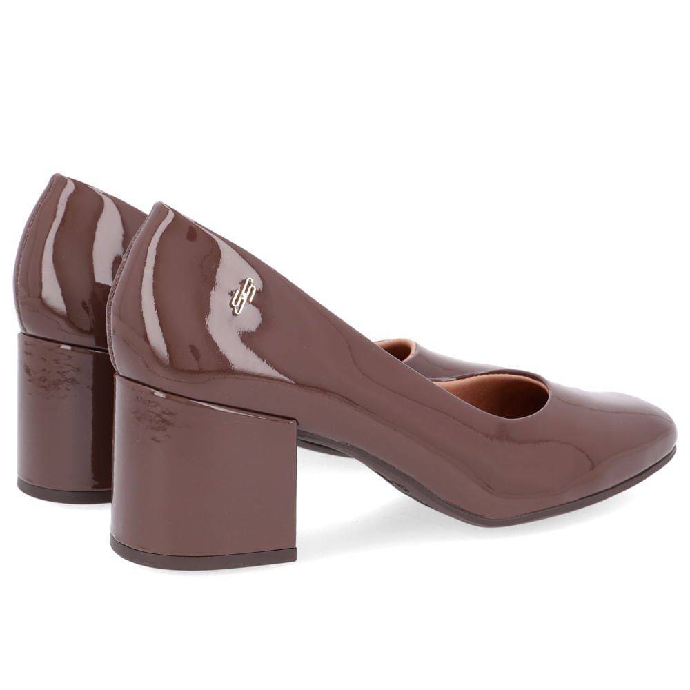 Scarpin Couro Verniz Marrom Salto Bloco Liso Marrom 3