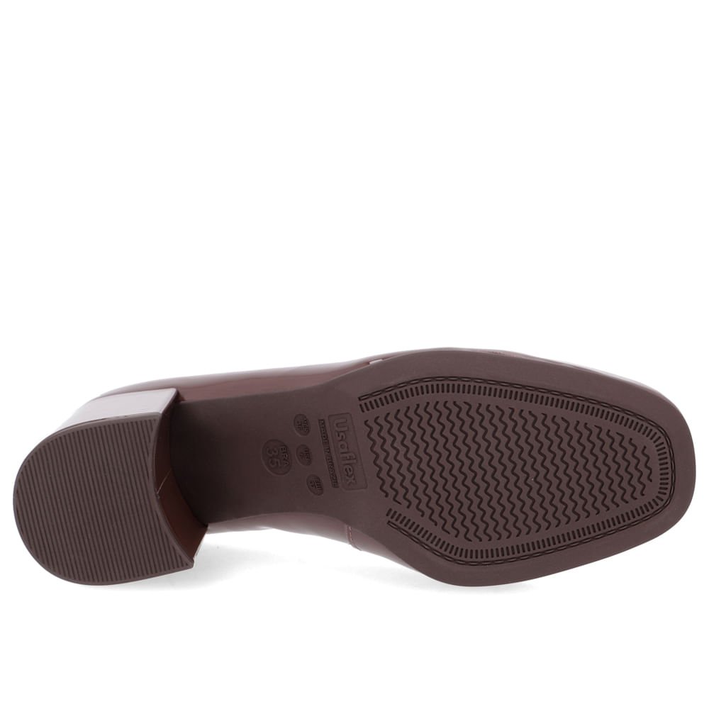 Scarpin Couro Verniz Marrom Salto Bloco Liso Marrom 5