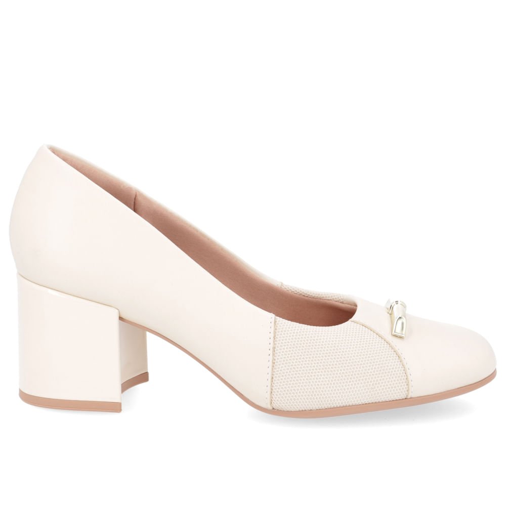 Scarpin Couro Bege Salto Bloco Bege 1