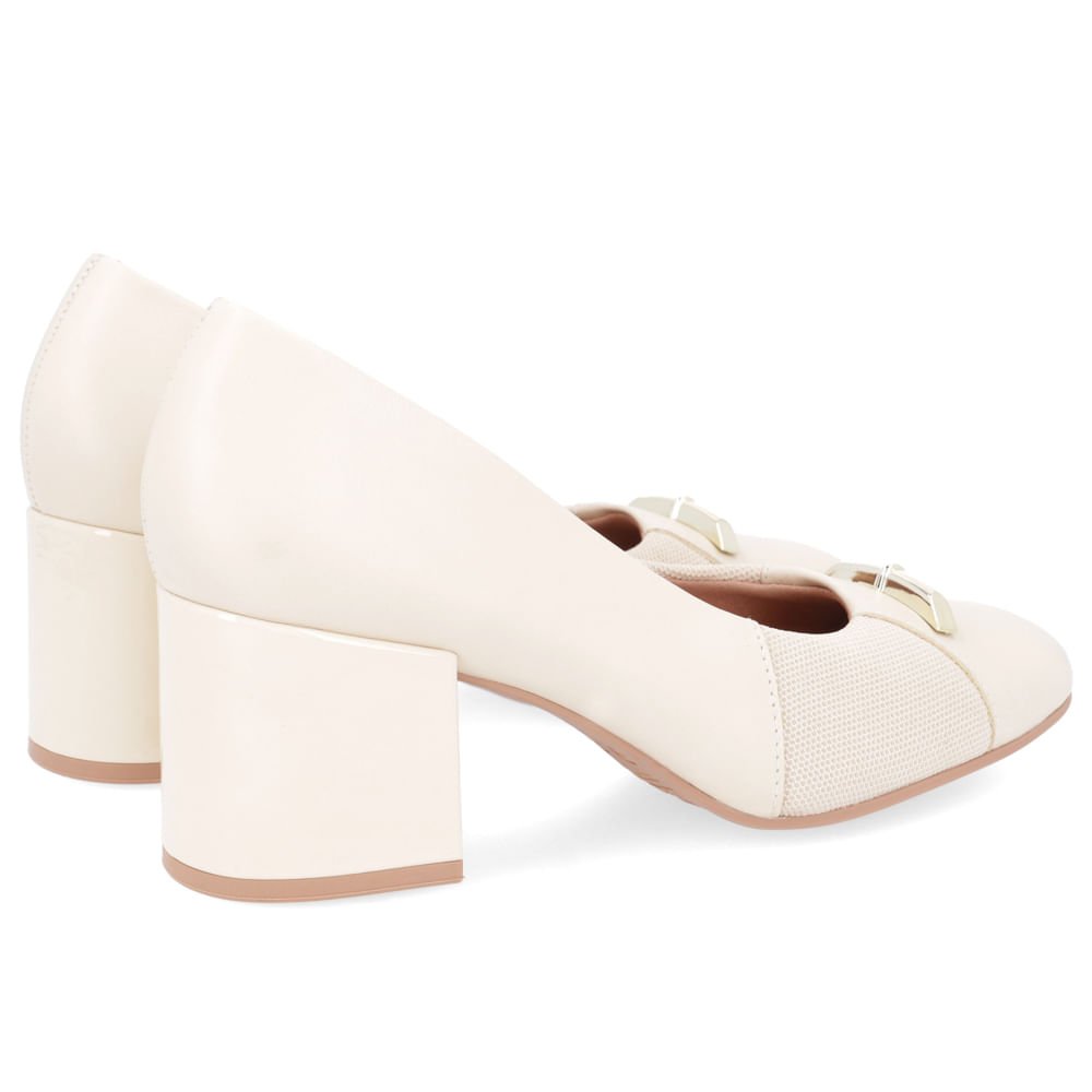 Scarpin Couro Bege Salto Bloco Bege 3