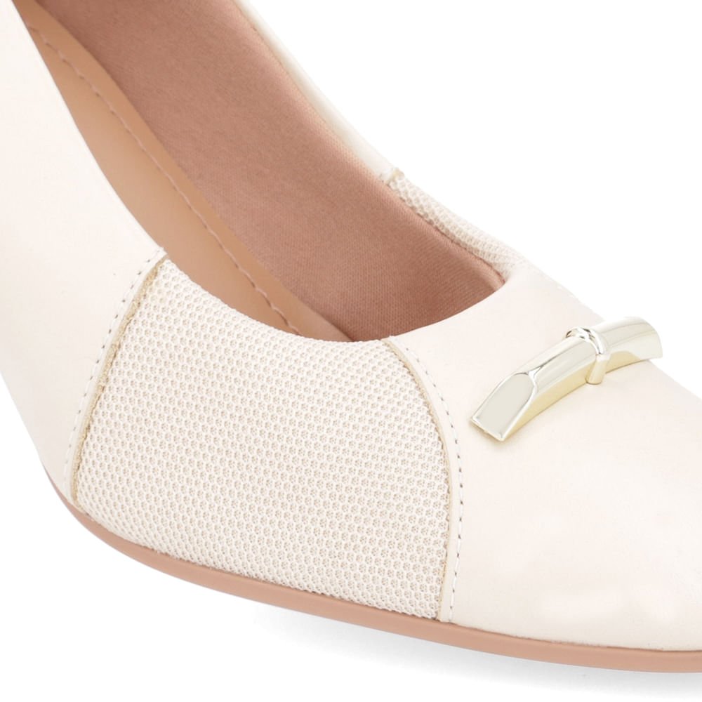 Scarpin Couro Bege Salto Bloco Bege 4