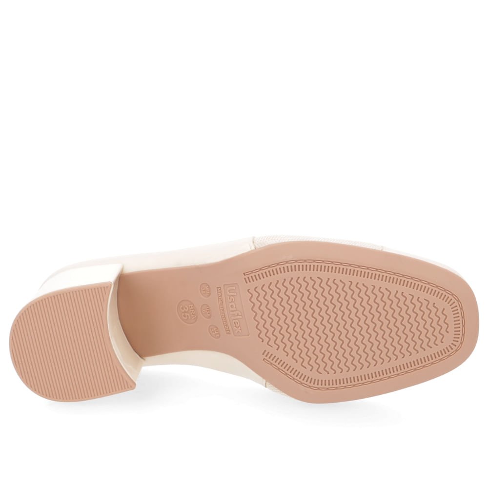 Scarpin Couro Bege Salto Bloco Bege 5