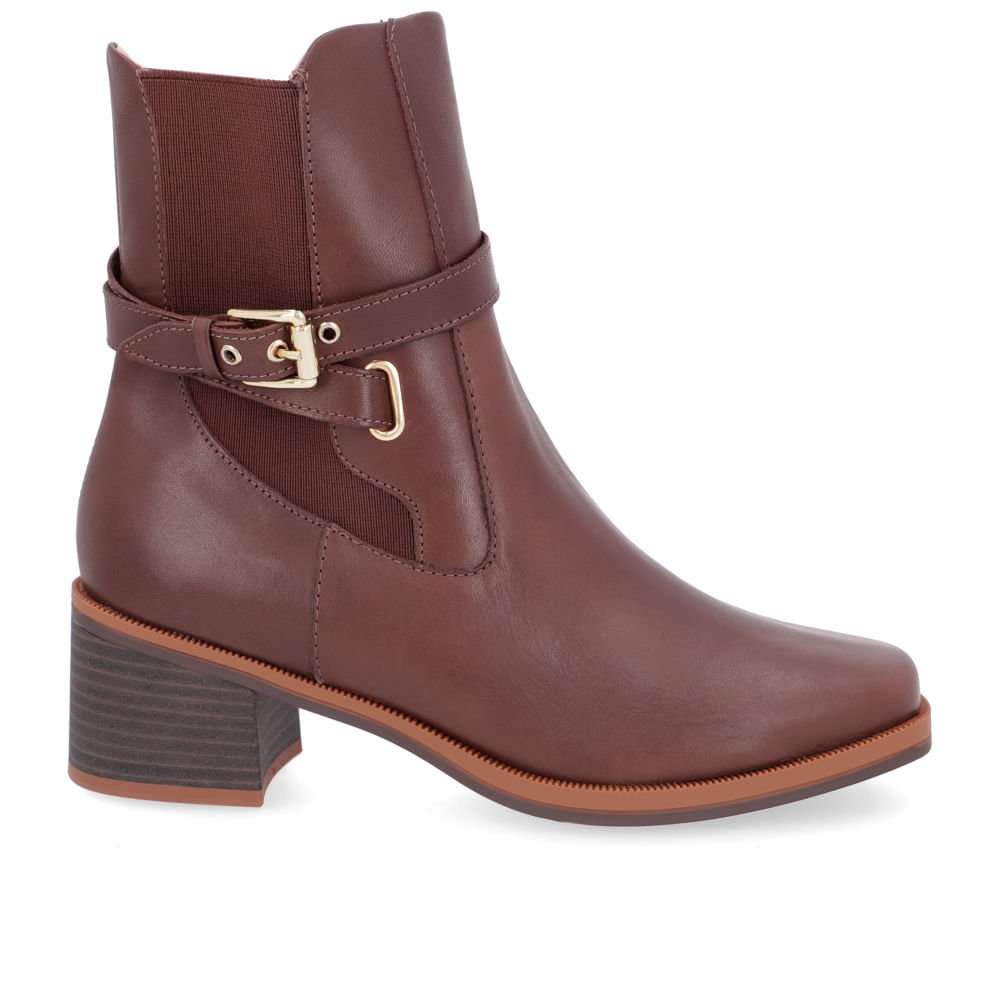 Bota Salto Bloco Marrom Chocolate Couro Tira Enfeite Marrom 1