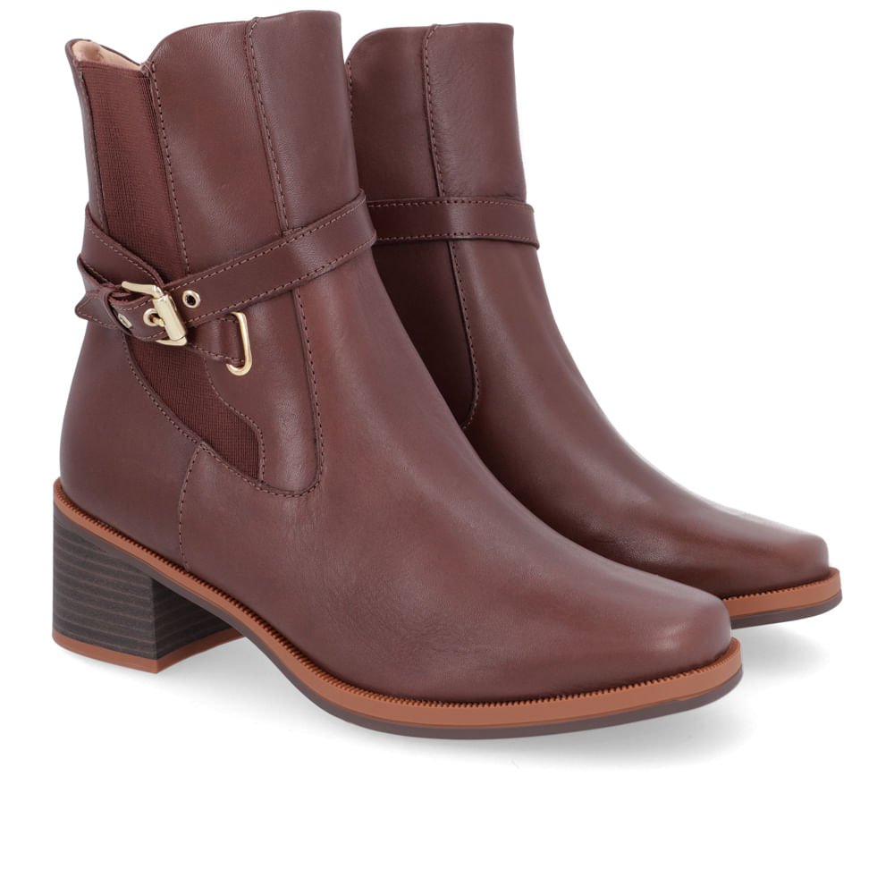 Bota Salto Bloco Marrom Chocolate Couro Tira Enfeite Marrom 2