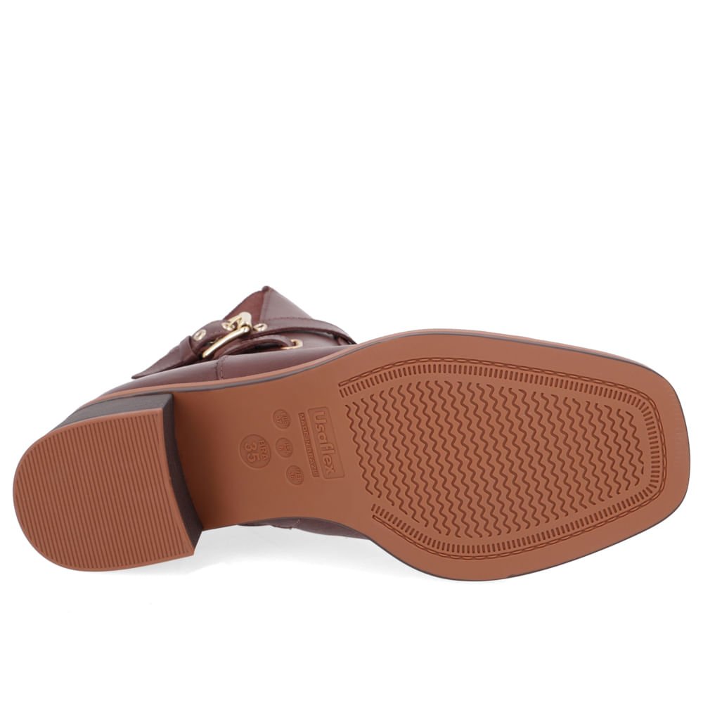 Bota Salto Bloco Marrom Chocolate Couro Tira Enfeite Marrom 5