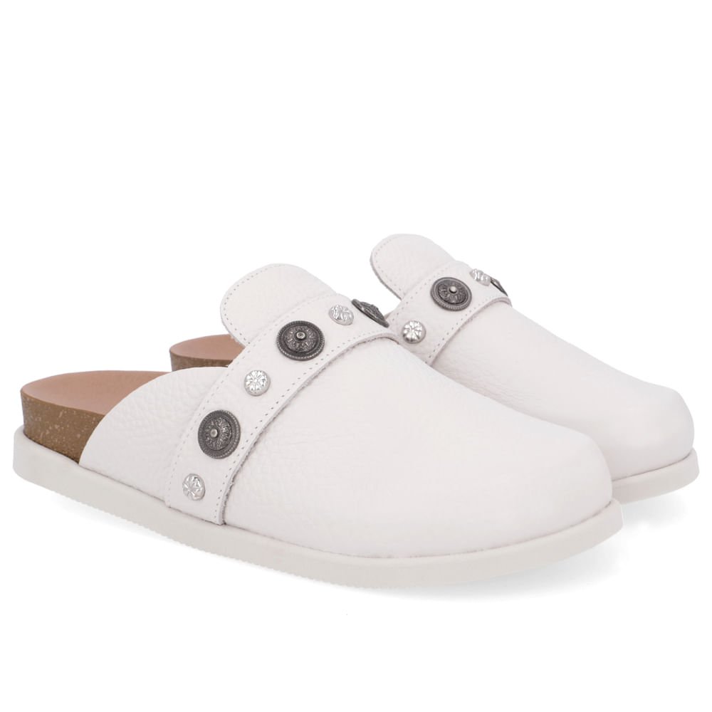 Mule Off White Bico Redondo Enfeites Branco 2
